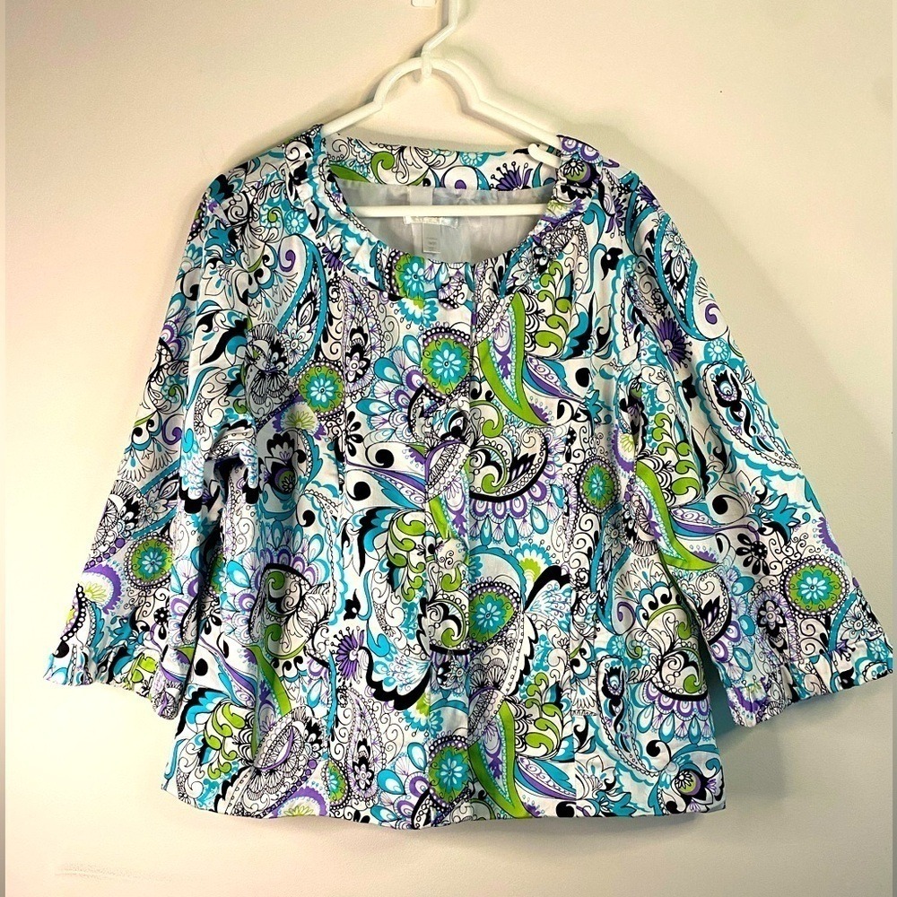 Dressbarn‎ Floral Paisley Button Down Jacket Blazer Blue Purple Plus Size 18 20